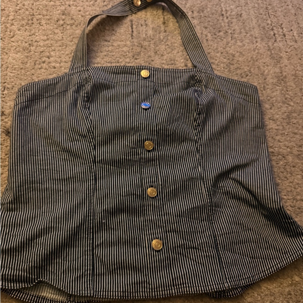 Striped Button-Up Halter Top - Picture 2 of 3